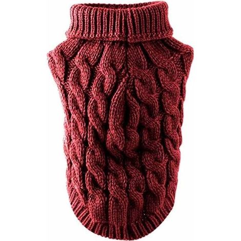 Gilet tricoté à col roulé pour chien, pull d'hiver chaud et épais, gilet tricoté au crochet, convient à la plupart des chiots et chatons (rouge). (1/5)