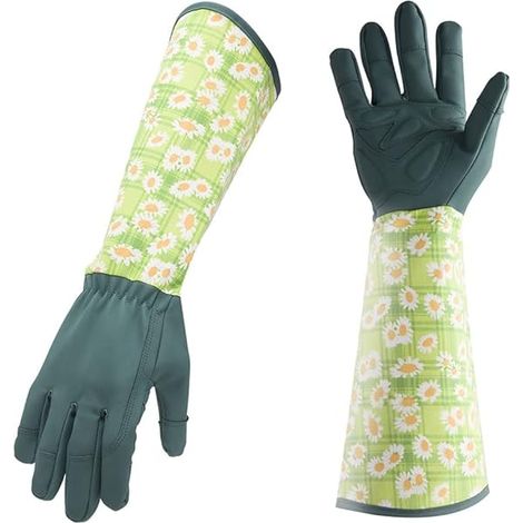 Gants de jardinage Gauntlet pour femmes et hommes, gants d'élagage respirants pour roses avec gantelet anti-épines, manches longues en cuir de vachette durable Gants de jardin pour jardinier et agricu (1/4)
