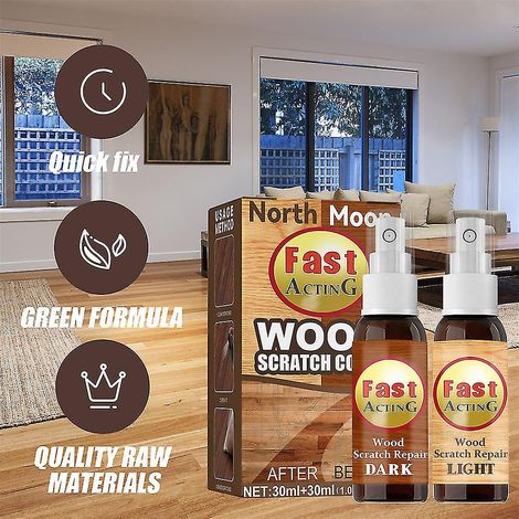 2 flacons de 30 ml pour réparation de rayures sur meubles en bois, produits de retouche claire et foncée pour tables, bureaux, planchers, armoires et surfaces en bois (1/5)