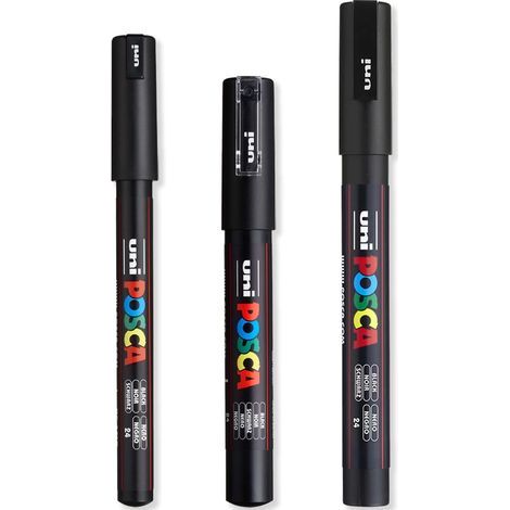 Set of 3 Black Paint Brushes with Fine Tips 0.7mm to 1.8mm for Metal, Glass, and Plastic (1/5)