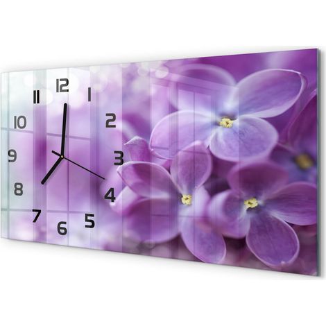 Horloge Murale Cuisine Moderne 60x30 cm Verre Silencieux Décoration Murale Fleurs violettes (1/5)