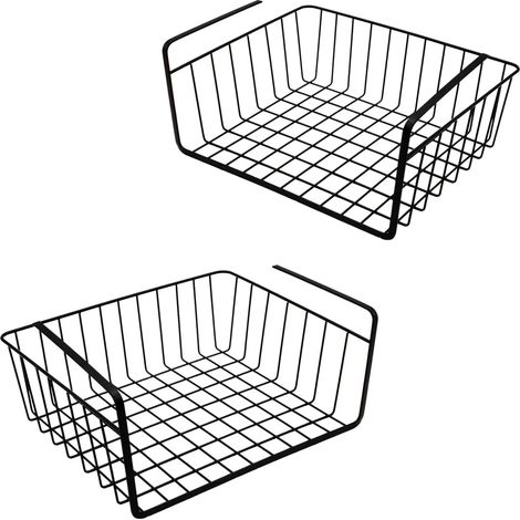 Panier de rangement métallique à suspendre sous étagère, lot de 2, dimensions approximatives 32 x 27 x 14 cm, panier suspendu noir petit format (1/2)