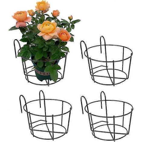 Vierteiliger Hängezaun, passend für Blumentöpfe, Eisenhalterung, schwarz, 12 cm (1/5)