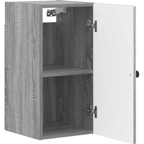 Meuble de Rangement Mural pour Salle de Bain ALKMAAR, Armoire de Toilette Suspendue en Bois Couleur Gris Sonoma, Étagère de Douche avec Porte et Espace de Stockage (1/5)