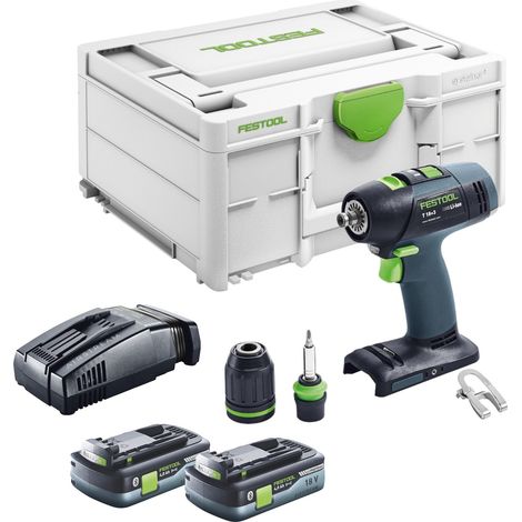 Taladro atornillador a batería Festool T 18+3 Basic 18 V 50 Nm sin escobillas + 2 baterías de 4,0 Ah + cargador rápido + Systainer (1/5)