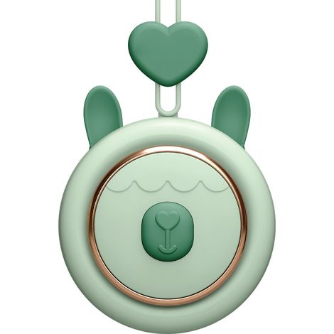 Ventilateur de cou sans pales à suspendre, rechargeable par USB, mini ventilateur pour intérieur et extérieur, motif lapin vert mignon. (1/5)