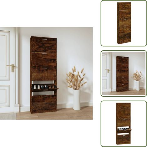 Schuhschrank Räuchereiche 59x17x169 cm Holzwerkstoff - Schuhschrank - Schrank - Regal - Garderobe - Holzwerkstoffmöbel