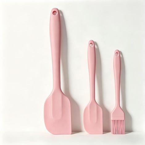 Lot de 3 grattoirs en silicone, pinceau à badigeonner + spatule, résistant à la chaleur, grattoir anti-adhésif sans couture, pour cuisine (rose) (1/5)