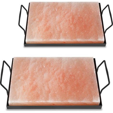 Randaco 2er Set Himalaya Salzstein mit Halter 30x20x3 cm Grillplatte für BBQ & Backofen Lachs Servieren Kristall