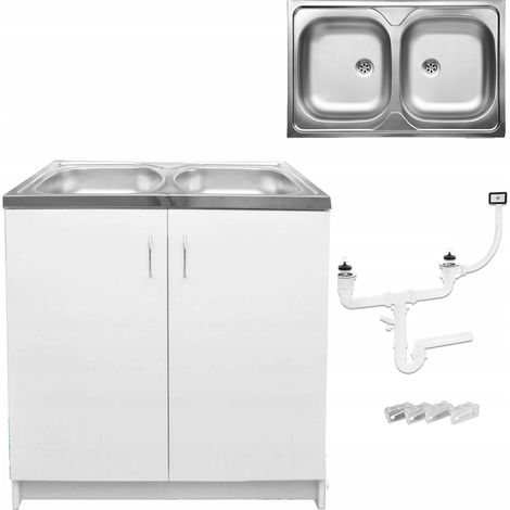 STAMAR  Küchenunterschrank - 80 x 50 cm - Weiß - Praktisch und Elegant - Mit Doppelspüle