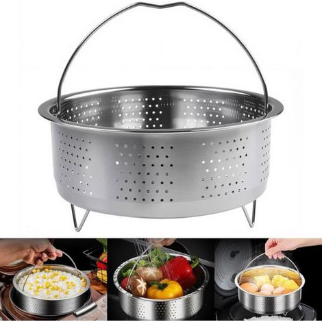 Runder Dampfkorb aus Edelstahl (20 cm Durchmesser) zum Dämpfen von Gemüse, Obst und Eiern (1/5)