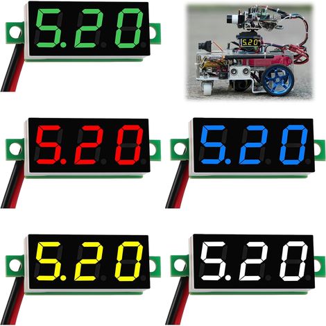 Juego de 5 mini voltímetros digitales, voltímetro LED de 0,28 pulgadas, CC 2,5–30 V, comprobadores de voltaje de dos cables con protección contra polaridad inversa y ajuste fino, para coche, motocicle (1/5)