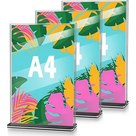3 Porte-Affiches A4 Transparent avec Base en Bois, Support en Plexiglas pour Bureaux, Restaurants, Magasins, Hôtels, Comptoirs (1/5)