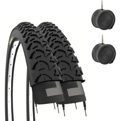 2 pneus + 2 Chambres à air pour VTT vélo Noir 26 x 1,95 (50-559)