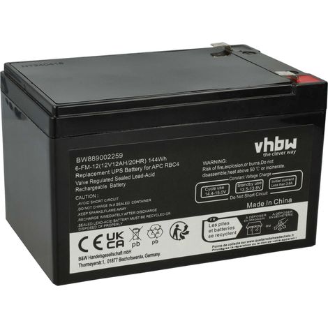 vhbw 1x batteria compatibile con APC BK650MI, BP500JPNP, BK650X06, BP650MS107, BP650IPNP, BP650S, BP650PNP, BP650SC, BK650MUS UPS (12Ah, 12V, AGM)