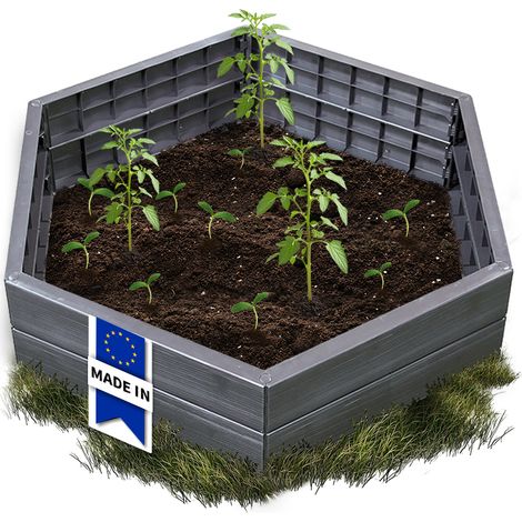 Garantia – Carré potager surélevé modulable ERGO XL – 6 parois en plastique recyclé – Hauteur ergonomique 25 cm – Design imitation bois 3D