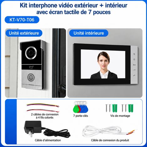 Interphone visiophone filaire avec platine extérieure à badge et moniteur intérieur 7 pouces tactile 7 réf 2091 1 × 1 × 1 cm 300 g – Livraison gratuite