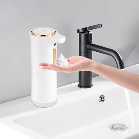 【Chauffage et ventilation】Distributeur de Savon Automatique,1200mAh Distributeur Savon Automatique avec Capteur de Mouvement Infrarouge,IPX4,Rechargeable par USB,3 Niveaux Réglables pour Salle de Bain (1/5)