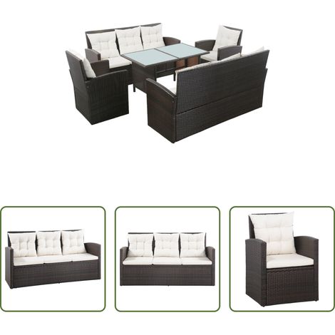 vidaXL Poly Rattan -  5-tlg. Garten-Lounge-Set mit Auflagen Poly Rattan Braun (1/5)