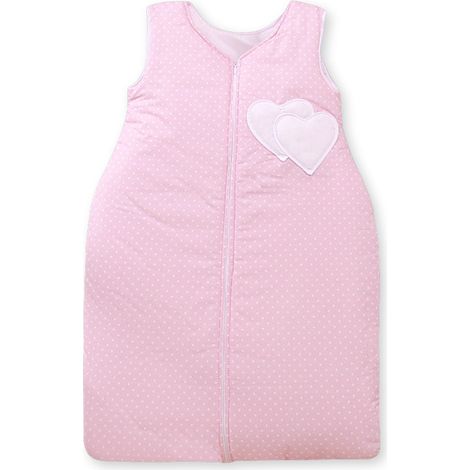 Saco de dormir de algodón para niños de 6 a 12 meses, TOG 2.5, aislante para todo el año, corazones y puntos sobre fondo rosa. (1/4)