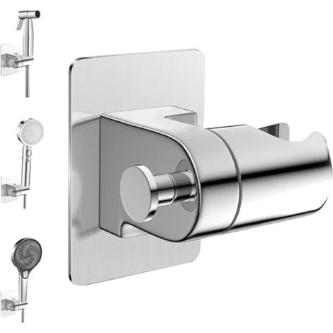 Support de douche sans perçage, support mural orientable à 360° pour pommeau de douche avec accessoires de montage, argent (1/5)
