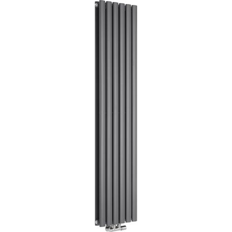 Milano Aruba Flow Anthracite Vertical Column Central Connection Double Oval Panel Radiator - 1600mm x 354mm (1/5)