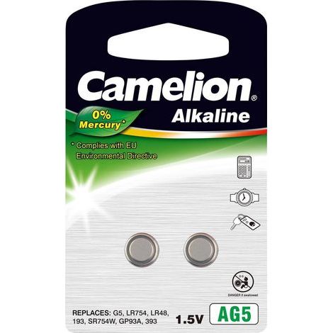Camelion AG5/LR48/LR754/393 Pile bouton alcaline 2 pièces. (1/3)