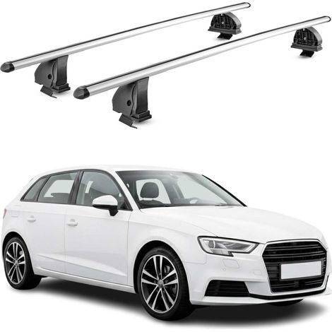 OMAC Barres de toit transversales en aluminium pour Audi A3 8V Sportback 2012-2020 – TÜV / DIN 75302:2019 – Antivol inclus – Charge max 75 kg – 2 barres – Gris (1/4)