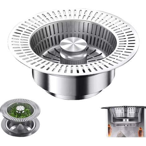 3 et 1 Bouchon Evier Cuisine , Bouchon d'Évier Escamotable en Acier Inoxydable 304, Bouchon Evier Cuisine Universel Passoire Evier Cuisine, Bouchon Evier pour Diamètre Extérieur 110 mm (1/2)