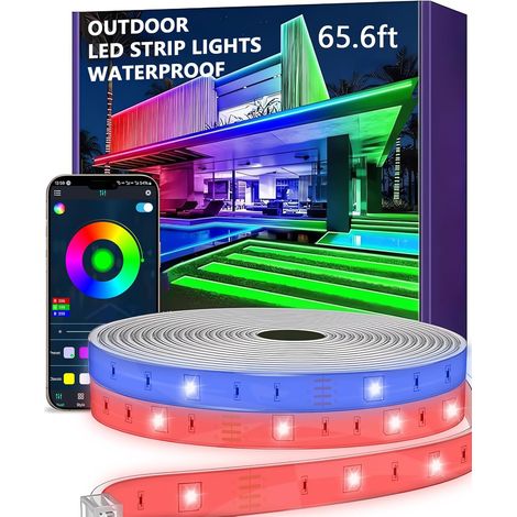 Ruban Led Exterieur Etanche 20m, IP67 Bande Led, Sync musicale led murale, Contrôle APP Bandeau Led Chambre, Jardin, balcon, vacances, Noël, décoration de chambre (No Remote Control) (1/5)