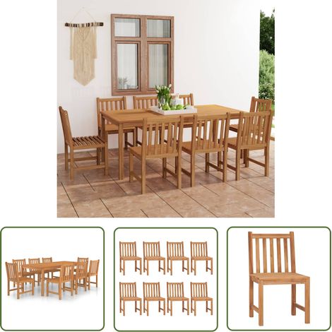 The Living Store Ensemble à manger de jardin 9 pcs Bois de teck solide - Meubles De Jardin - Salon De Jardin - Table De Jardin - Chaises De Jardin - Teck (1/5)