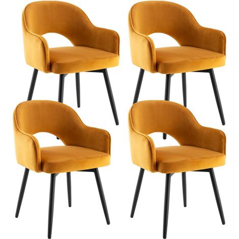 4er Set Samt Esszimmerstühle 360° drehbar mit Armlehnen, Gelb (1/5)
