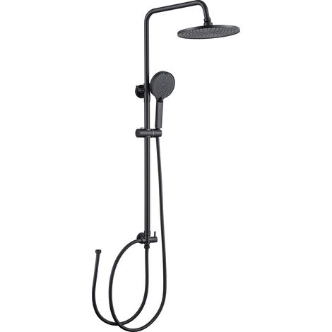 Ensemble de douche, Colonne de douche ronde sans robinetterie, douche de tête à effet pluie et douchette à 4 jets, hauteur réglable de 74 à 112 cm pour la douche et la baignoire, noir