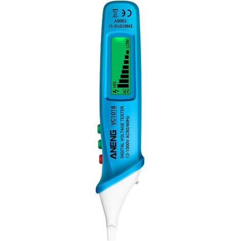 Testeur de tension numérique LCD sans contact 12V-1000V Testeur de stylo multifonction Détecteur de tension AC/DC Crayon de test de batterie de continuité électrique avec alarme sono