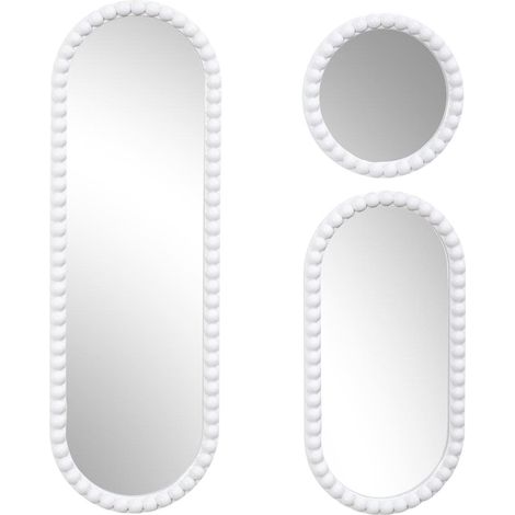 Lot de 3 Miroirs Blanc 75x25 cm / 49x25 cm / Ø25 cm (1/5)