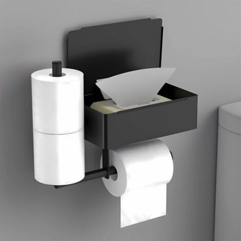 Toilettenpapierhalter Schwarz Wandmontage Toilettenpapierhalter ohne Bohren aus Edelstahl mit 2 Rollenhalter und Feuchttücherbox