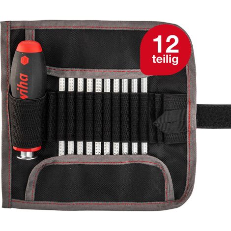 Wiha Schraubendreher mit Wechselklingen Set SYSTEM 6 (03591), 12 tlg. für tiefliegende Schrauben, Innensechskant/Kreuz/TORX/Schlitz inkl. Rolltasche
