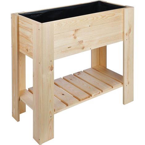 Massivholz Hochbeet - Holz Pflanzkasten mit Ablage - Garten Pflanzbeet Gemüse Beet Kräuterbeet