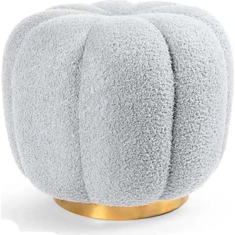 Weißer Teddy-Pouf mit goldener Metallbasis 45x45x43