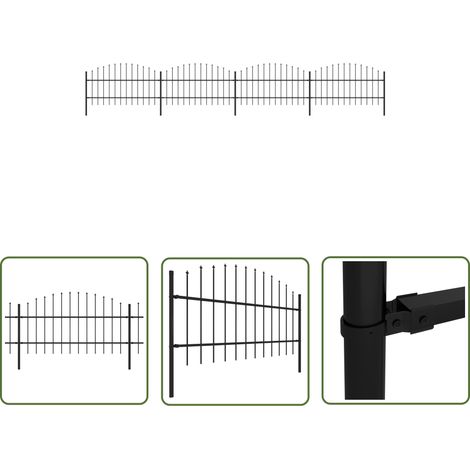 The Living Store Gartenzaun mit Speerspitzen Stahl (0,75 - 1) x 6,8 m Schwarz - Gartenzaun - Stahltür - Metallzaun - Sicherheitszaun - Sichtschutz (1/5)