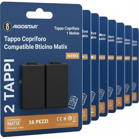 Aigostar Tappo copriforo Nero compatibile Serie Biticino Matix 16 Pezzi