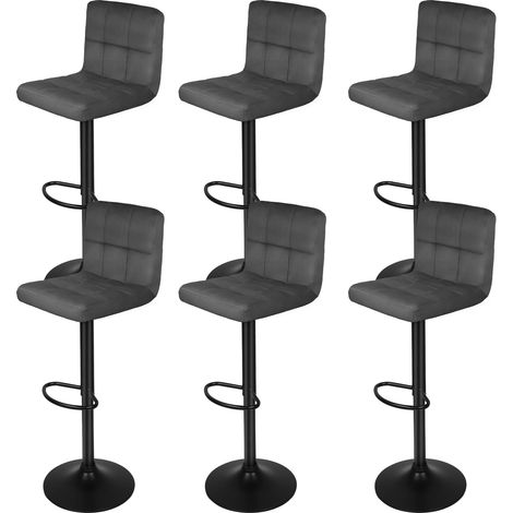 Lot de 6 Tabouret de Bar en Velours,hauteur réglable, chaise de cuisine pivotante avec dossier et repose-pieds,gris foncé (1/5)