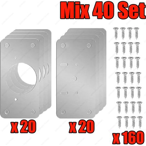 (Mix-40Sets) Kits de réparation de charnières pour meubles de cuisine : plaques de fixation en acier inoxydable avec vis de montage. (1/5)