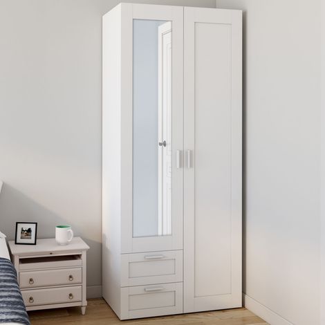 Armario de 2 puertas VITO blanco 80 cm con 2 cajones, espejo y estantes (1/5)