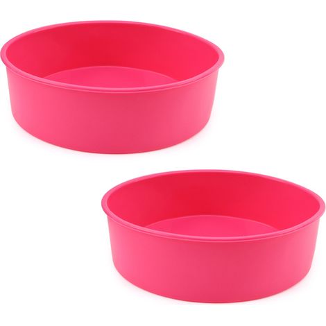 Moule à gâteau rond en silicone (lot de 2) - 20 cm - Rose rouge (1/5)