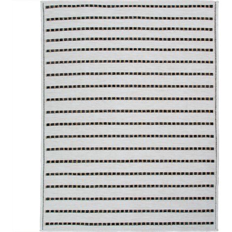 JUTA LOOK - Tapis aspect jute intérieur extérieur rayures noires blanches 160x230 (1/5)