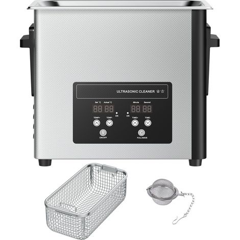 Nettoyeur ultrasonique 6L, machine professionnelle avec panier et affichage numérique, 120W acier inoxydable 40kHz pour montres, rasoirs, bijoux, pièces et plus. (1/5)