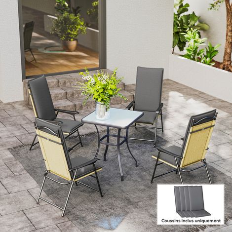 Set di 4 cuscini per sedie da esterno con lacci e cinghia regolabile, protezione UPF50+, resistenti allo sbiadimento, 124x50x5 cm, grigio.