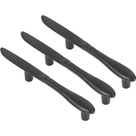 Poignées de tiroir en forme de couverts noires, 3 pièces pour armoire, bibliothèque ou meuble de cuisine, design moderne et épais. (1/5)