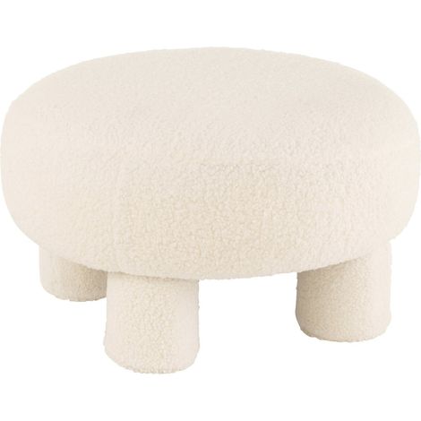 Pouf rond blanc en tissu bouclé pieds design confort moderne - Blanc bouclé chaleureux (1/4)